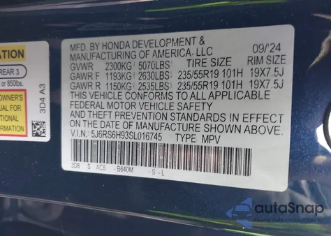 2025 Honda Cr-V Hybrid Sport Touring z USA, uszkodzony, nr VIN 5J6RS6H93SL016745